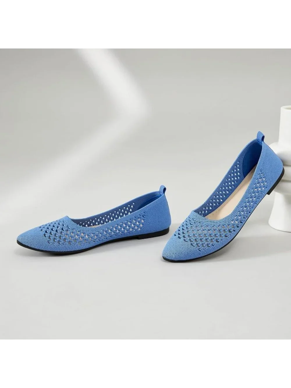 Women's Light Blue Comfortable Pointed Toe Slip On Business Casual Ballet Flats